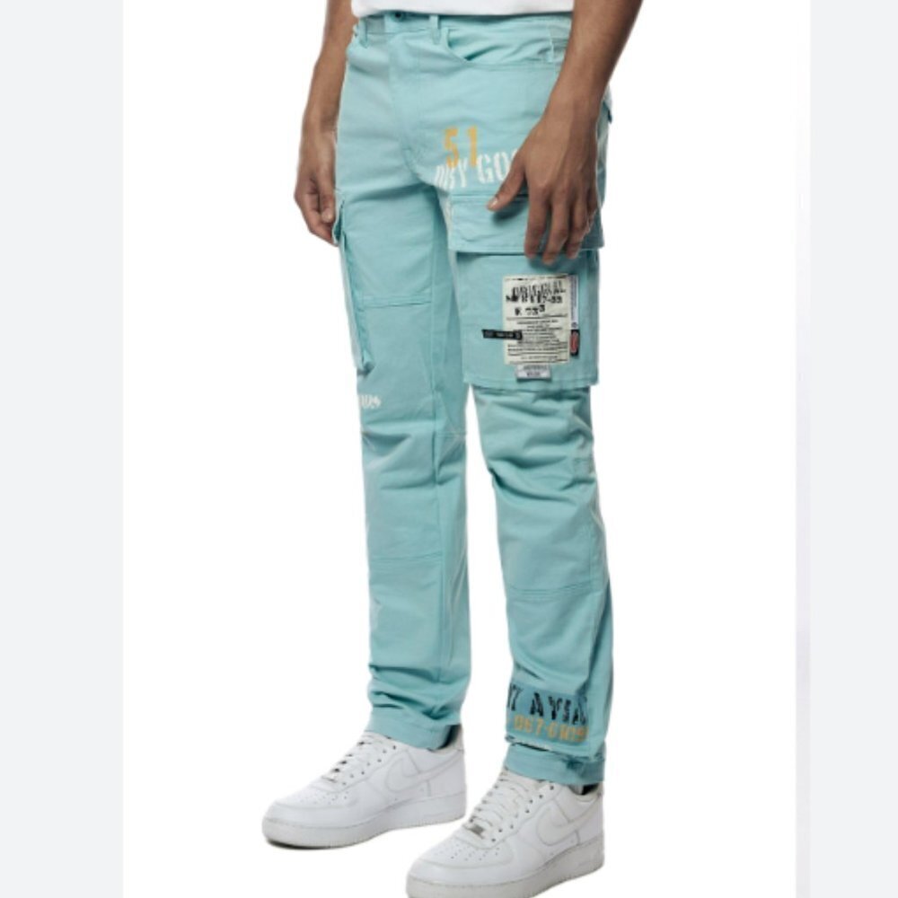 Smoke Rise Men's Stencil Printed Slim Fit Twill Cargo Pants - 38X32